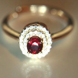 Winza Ruby .65ct Rose Gold Silver Halo Ring